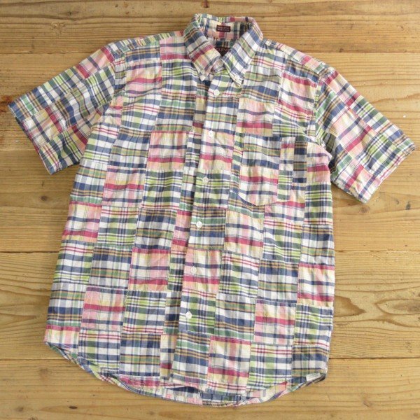 画像1: CLEVE Patchwork Check B.D Half Shirts 【Small】
