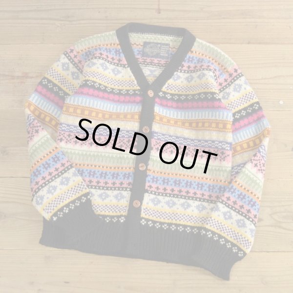 画像1: ARTESANIA FairIsle Pattern Wool Knit Cardigan 【Small】 (1)