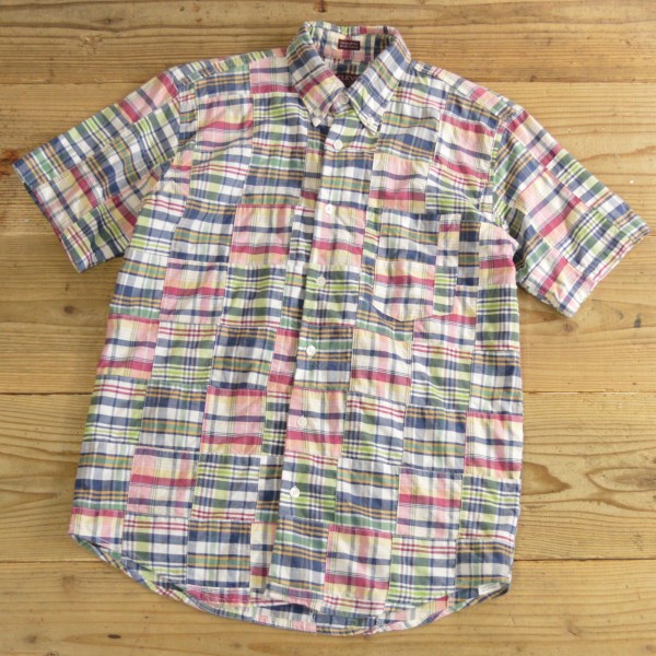 画像1: CLEVE Patchwork Check B.D Half Shirts 【Small】 (1)